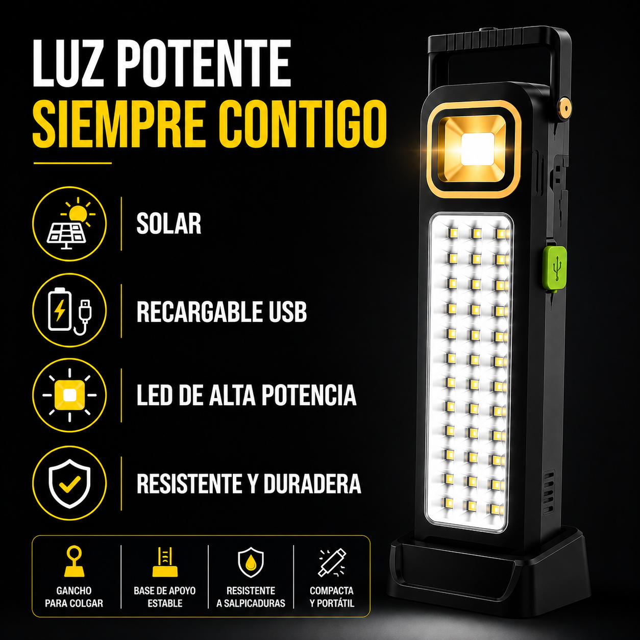 LumiSolar — Lámpara de Emergencia Recargable 48 LED