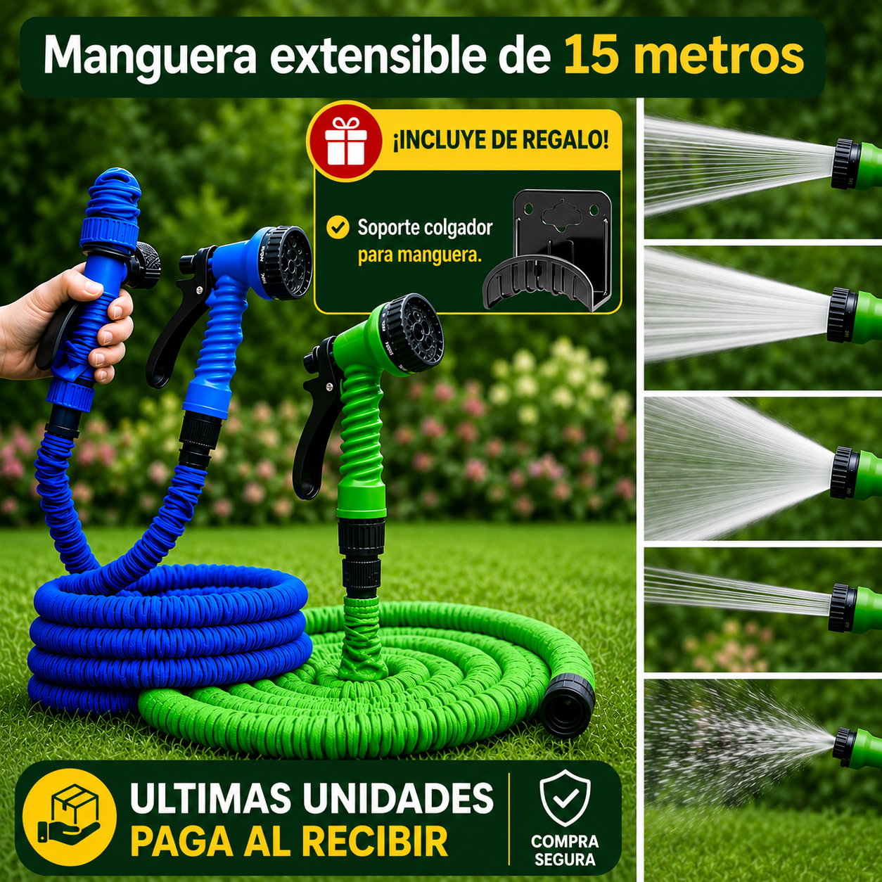 Manguera Extensible Flexible — Se Expande 3 Veces + Pistola 7 Funciones