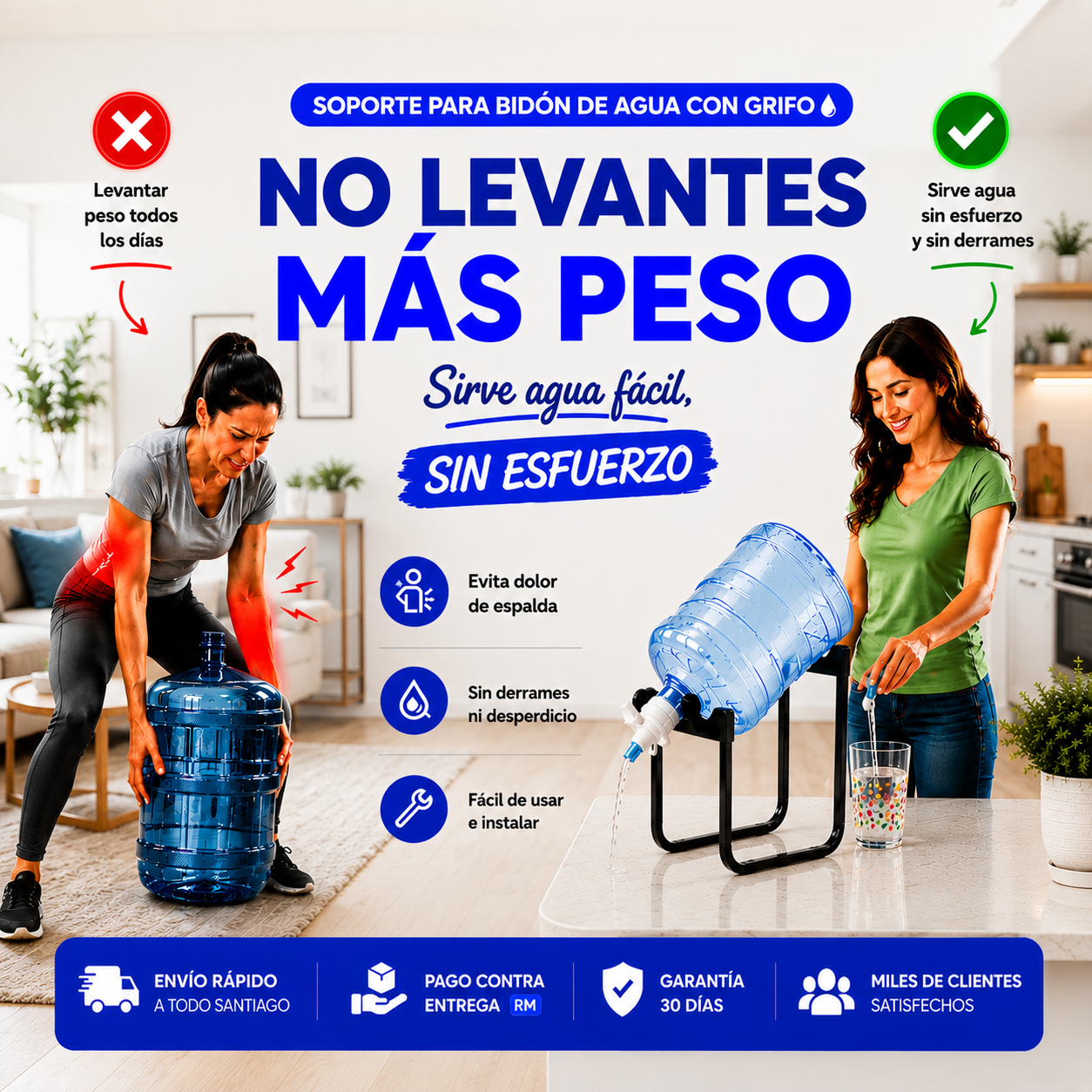 Sirve agua sin esfuerzo y sin cargar peso