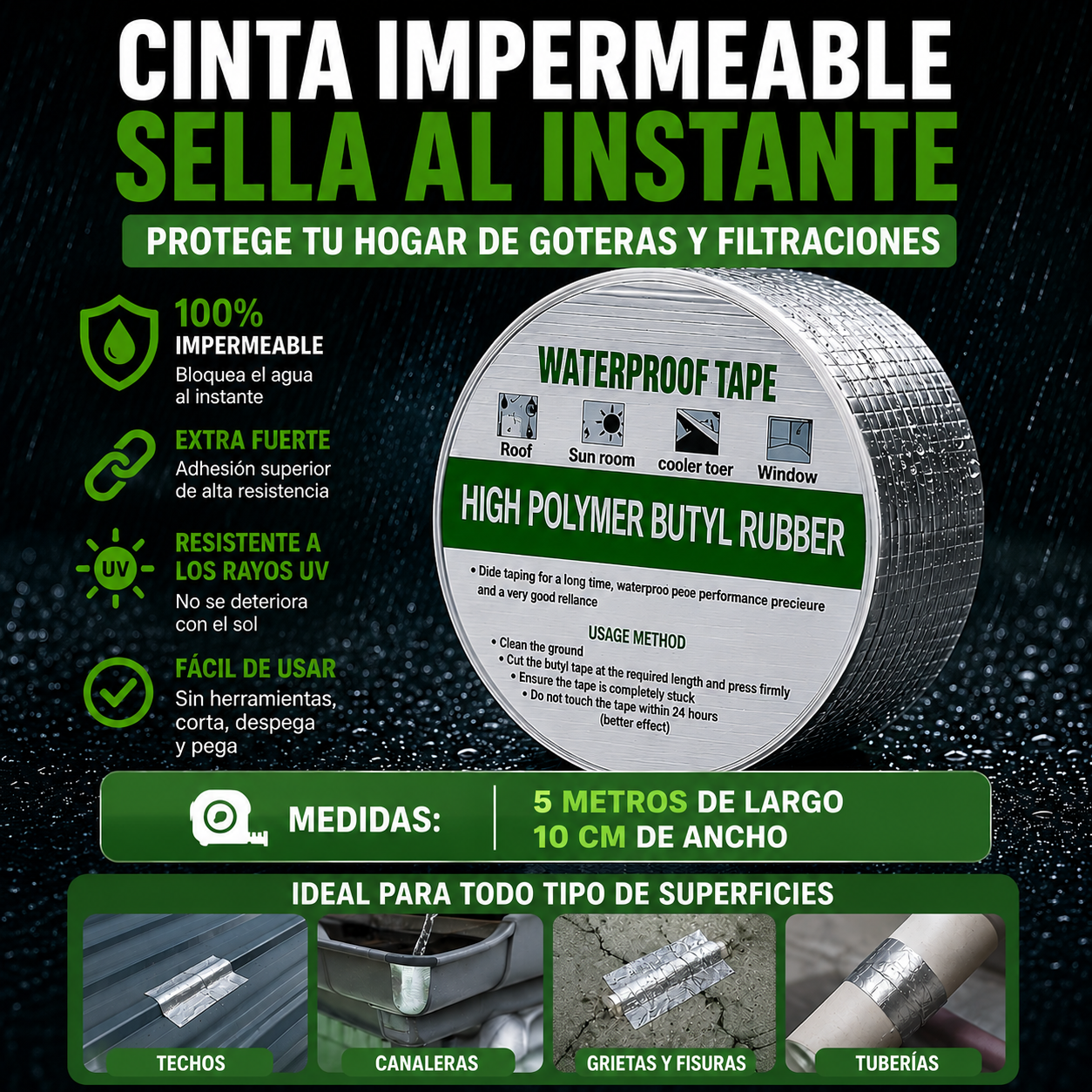 Cinta Sella - Todo 🔥 Adios Goteras y Grietas del Techo Aluminio Reforzado