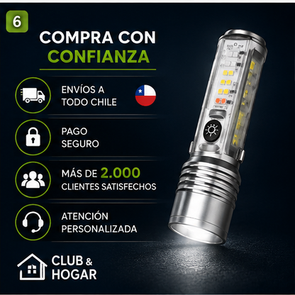 Linterna Multifuncional 7 en 1 Helius™ | Recargable USB, Imán y Zoom Ajustable